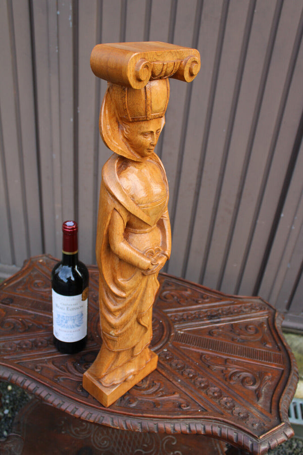 LARGE vintage 1950s wood carved statue margaretha austria saint