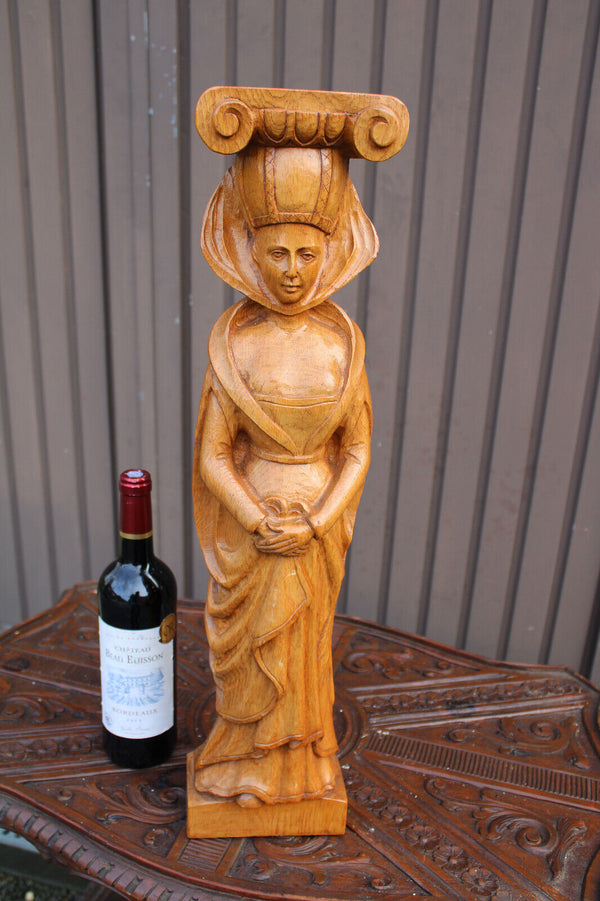 LARGE vintage 1950s wood carved statue margaretha austria saint