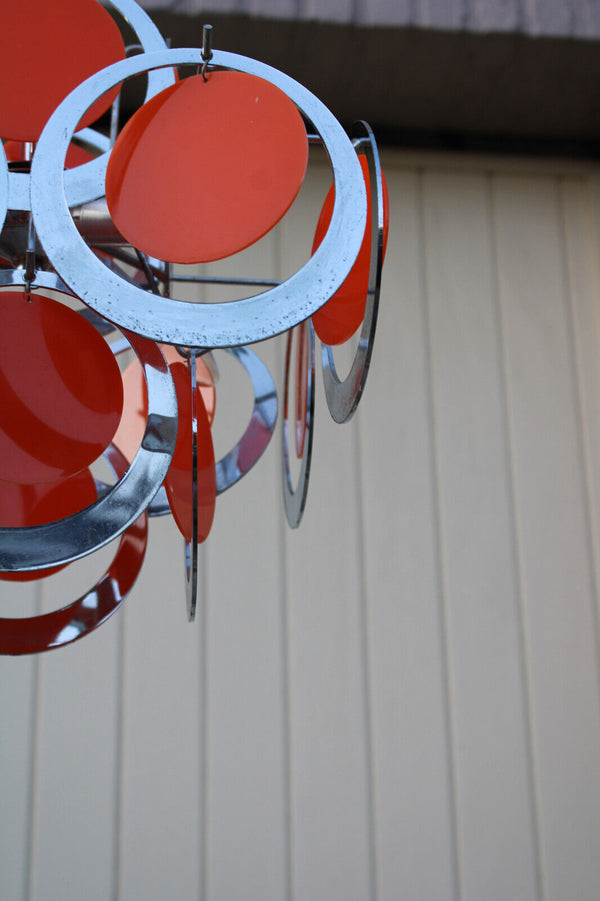 Mid century 1970 retro vistosi design orange discs chandelier lamp