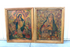 PAIR antique oil on tinplate Religious paintings madonna putti angels set