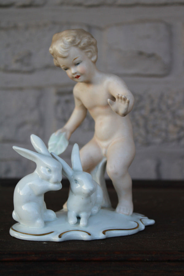 WALLENDORF marked porcelain figurine statue cherub rabbits