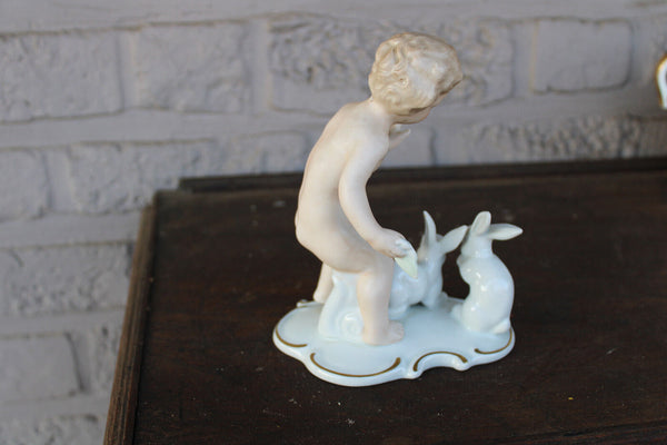 WALLENDORF marked porcelain figurine statue cherub rabbits