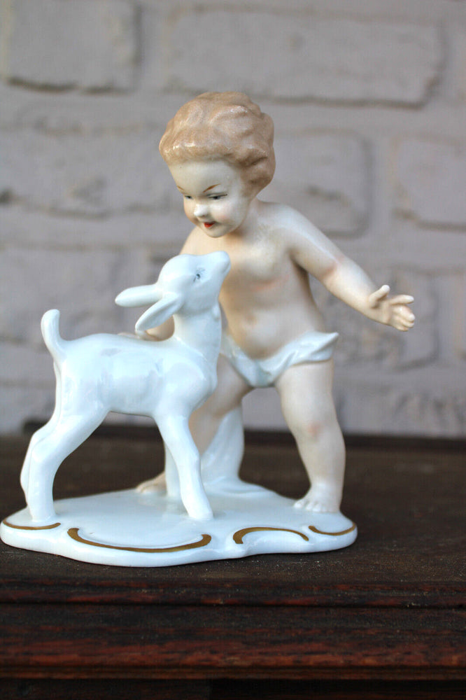 WALLENDORF marked porcelain figurine statue cherub sheep