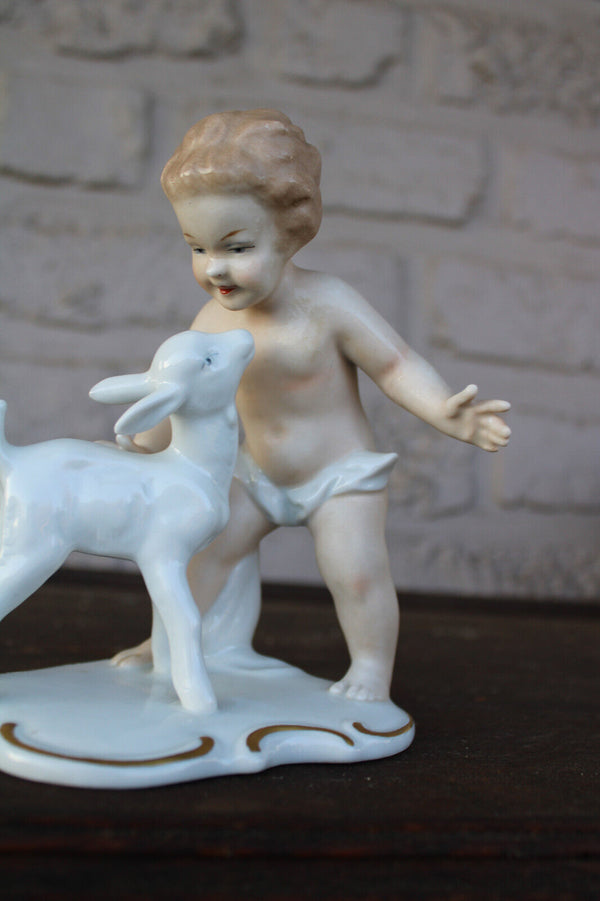 WALLENDORF marked porcelain figurine statue cherub sheep