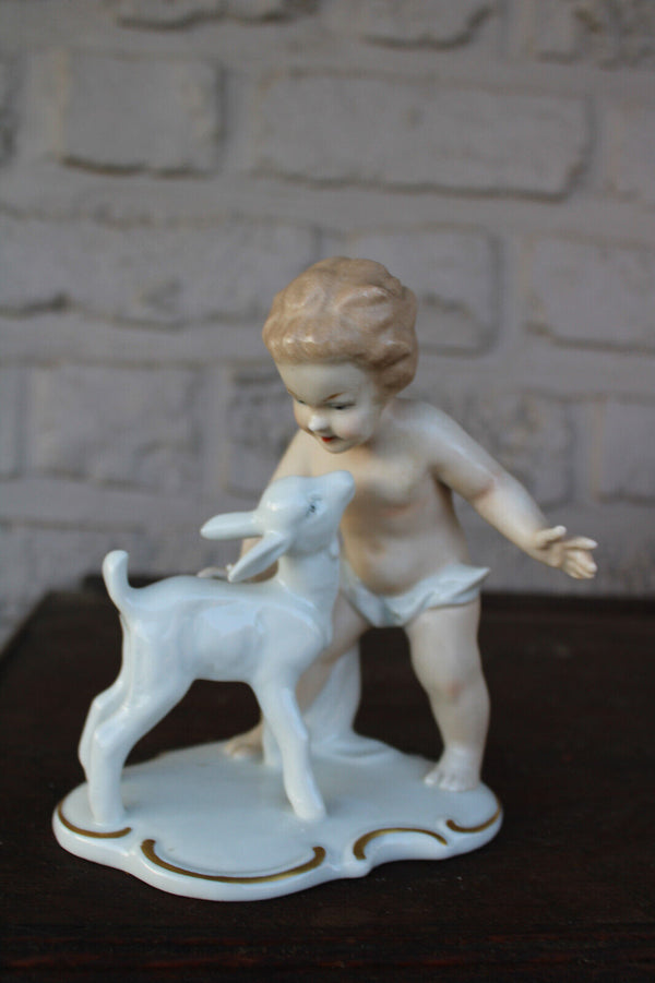 WALLENDORF marked porcelain figurine statue cherub sheep