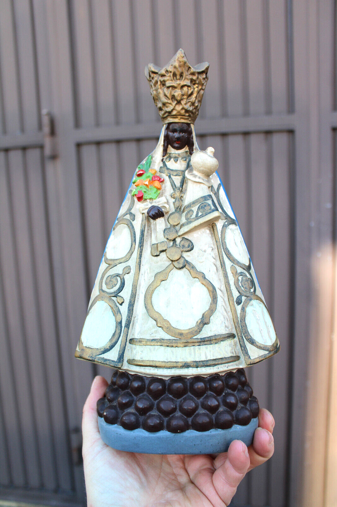 Vintage ceramic chalk statue notre dame de halle black madonna figurin ...