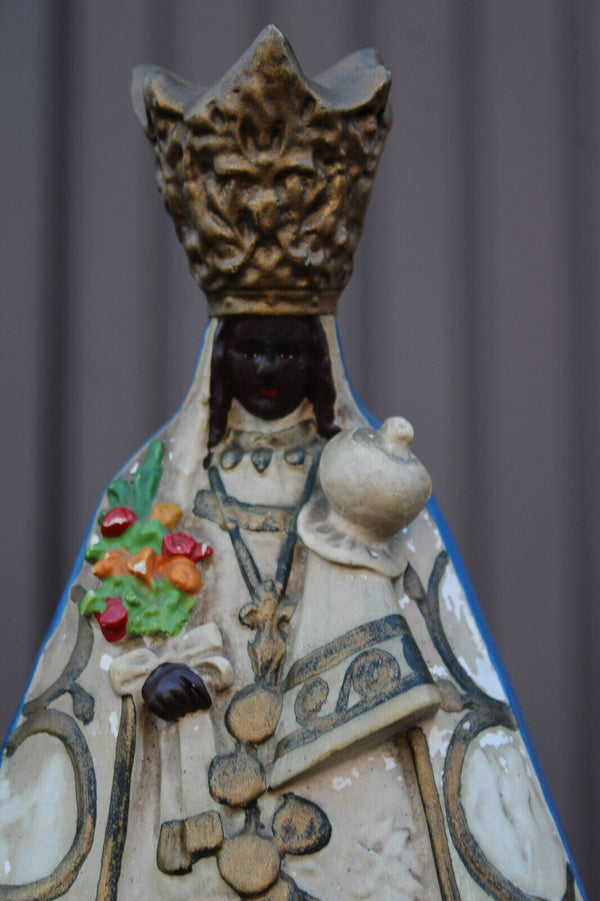 Vintage ceramic chalk statue notre dame de halle black madonna figurine