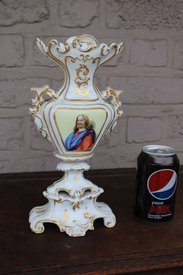 Antique french vieux paris porcelain jesus portrait vase