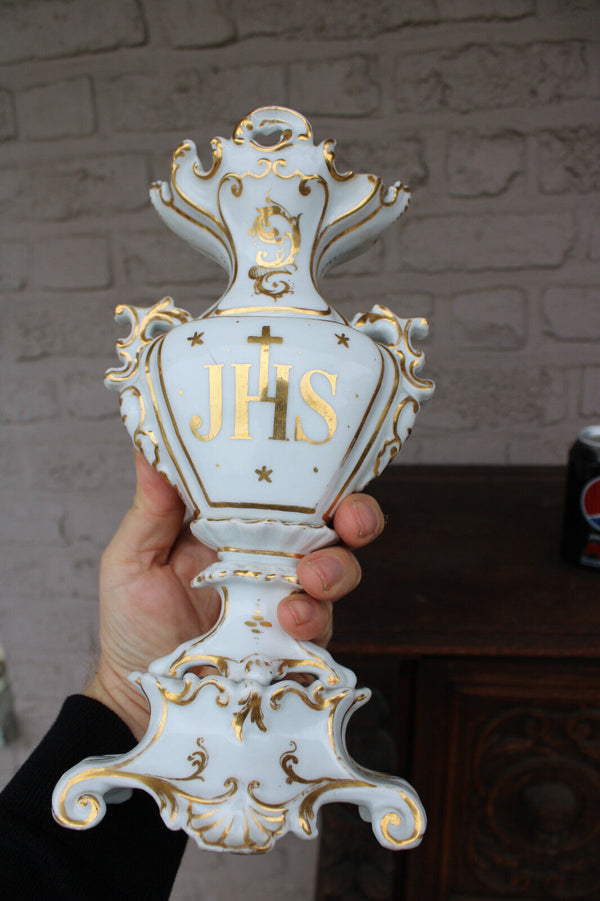 Antique french vieux paris porcelain jesus portrait vase