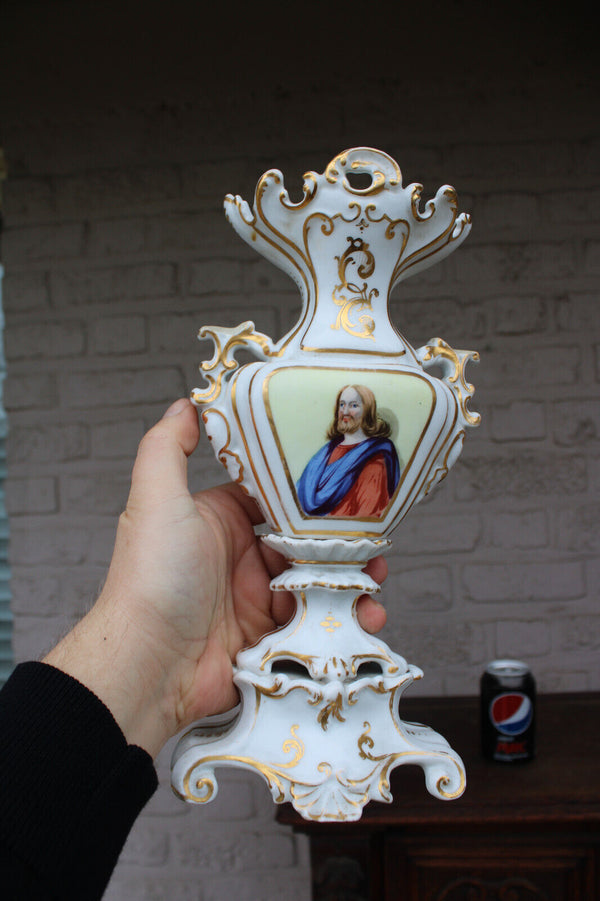 Antique french vieux paris porcelain jesus portrait vase
