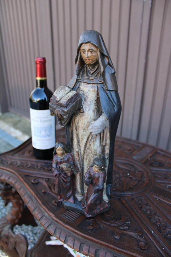 Rare antique ceramic chalk saint aldegondis religious statue figurine