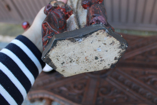 Rare antique ceramic chalk saint aldegondis religious statue figurine