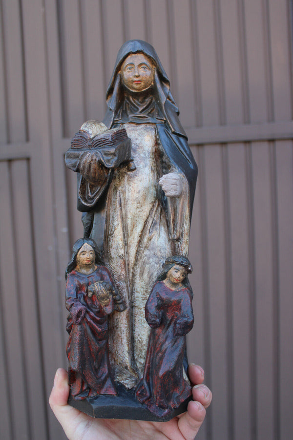 Rare antique ceramic chalk saint aldegondis religious statue figurine