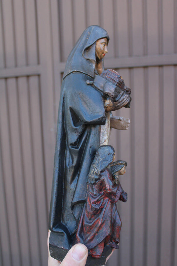 Rare antique ceramic chalk saint aldegondis religious statue figurine