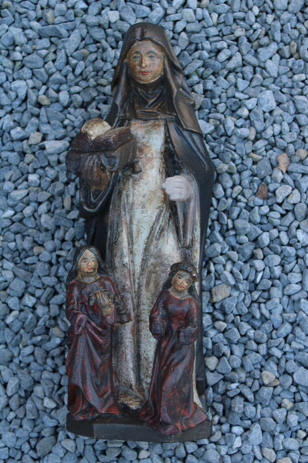 Rare antique ceramic chalk saint aldegondis religious statue figurine