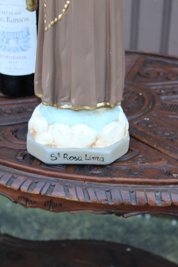 Antique large ceramic chalk statue of saint rosa lima rare religious