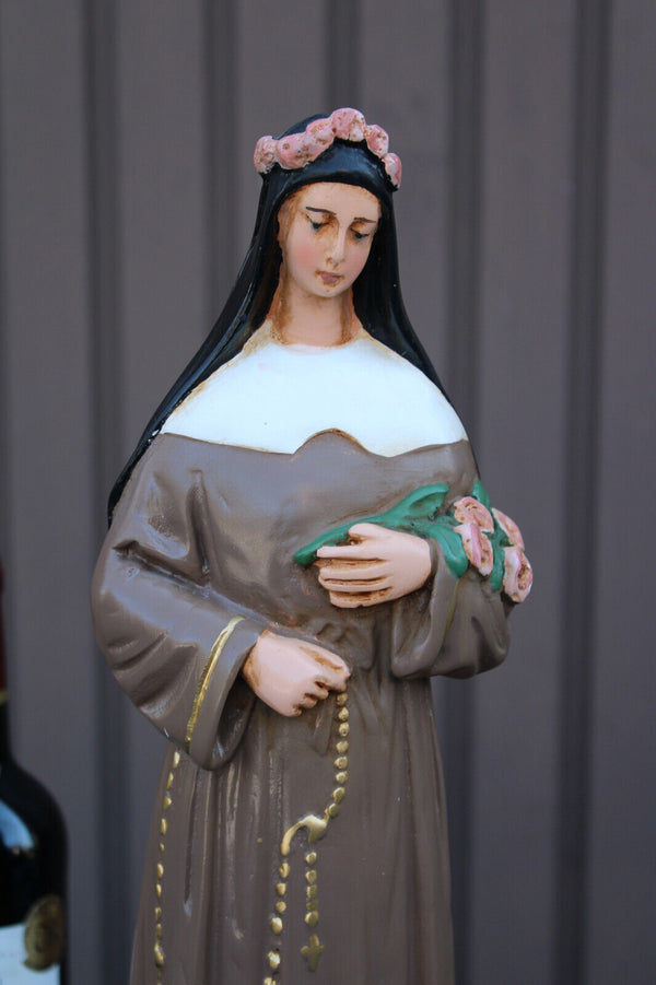 Antique large ceramic chalk statue of saint rosa lima rare religious