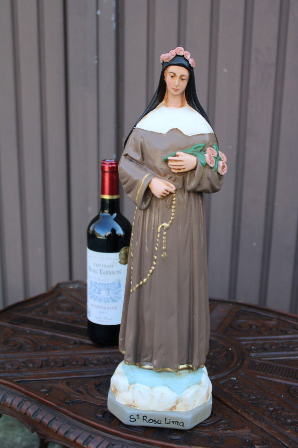 Antique large ceramic chalk statue of saint rosa lima rare religious