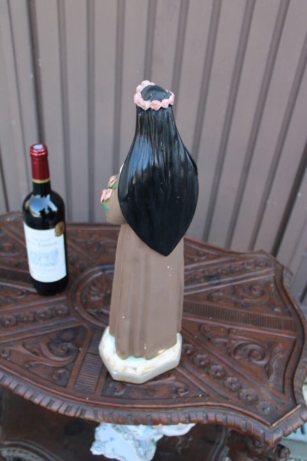 Antique large ceramic chalk statue of saint rosa lima rare religious