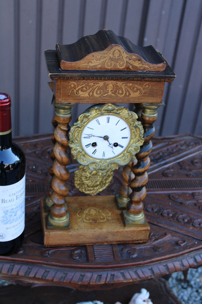Antique Napoleon III wood inlay clock