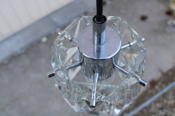 OTT chrome crystal glass disc pendant lamp chandelier 1970