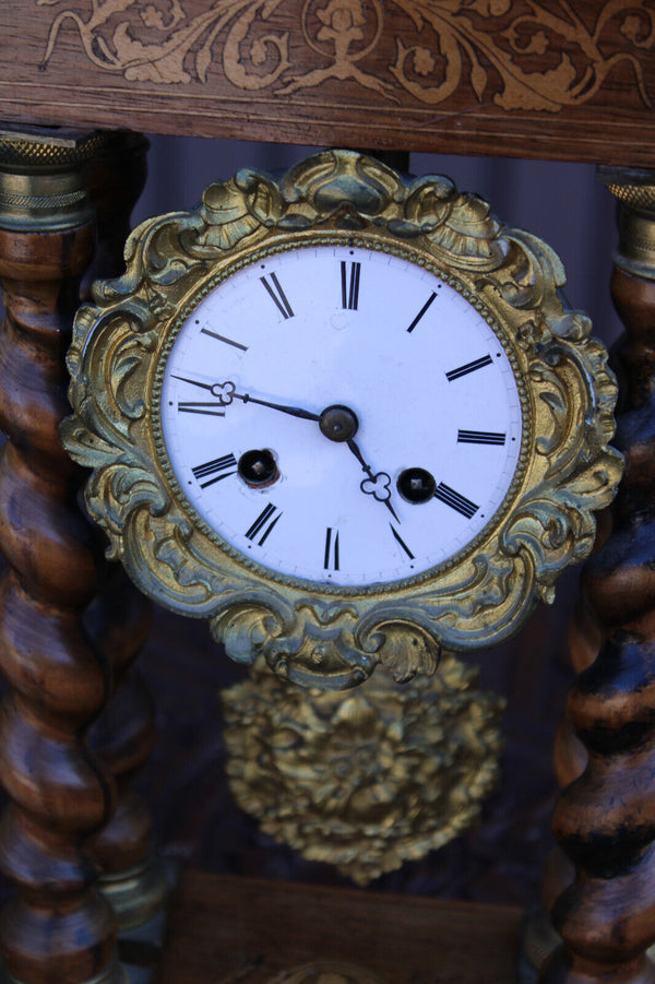 Antique Napoleon III wood inlay clock