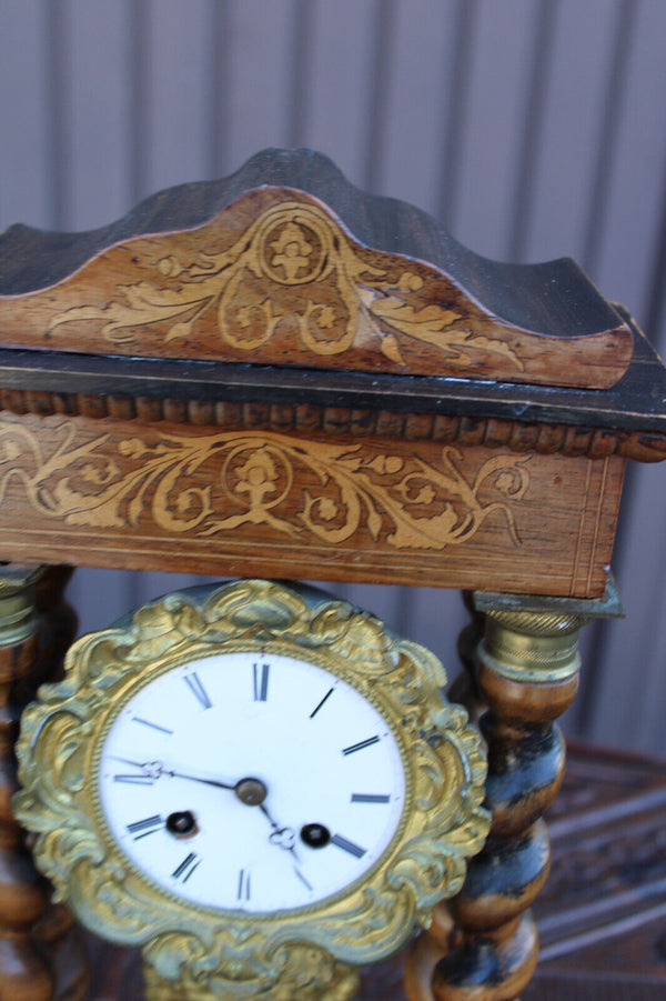 Antique Napoleon III wood inlay clock