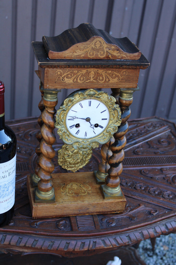 Antique Napoleon III wood inlay clock