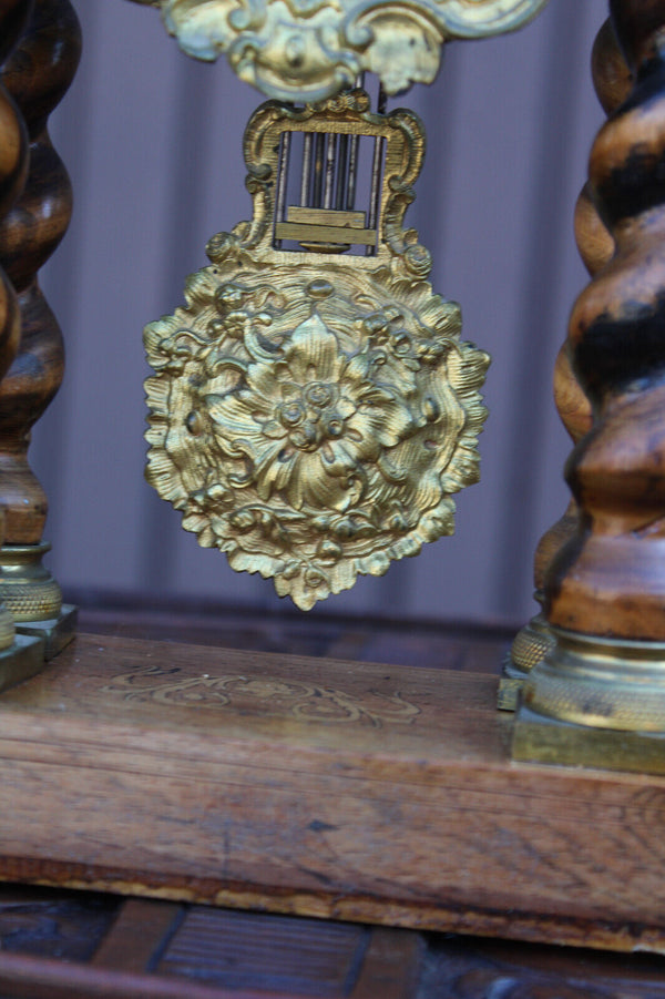 Antique Napoleon III wood inlay clock