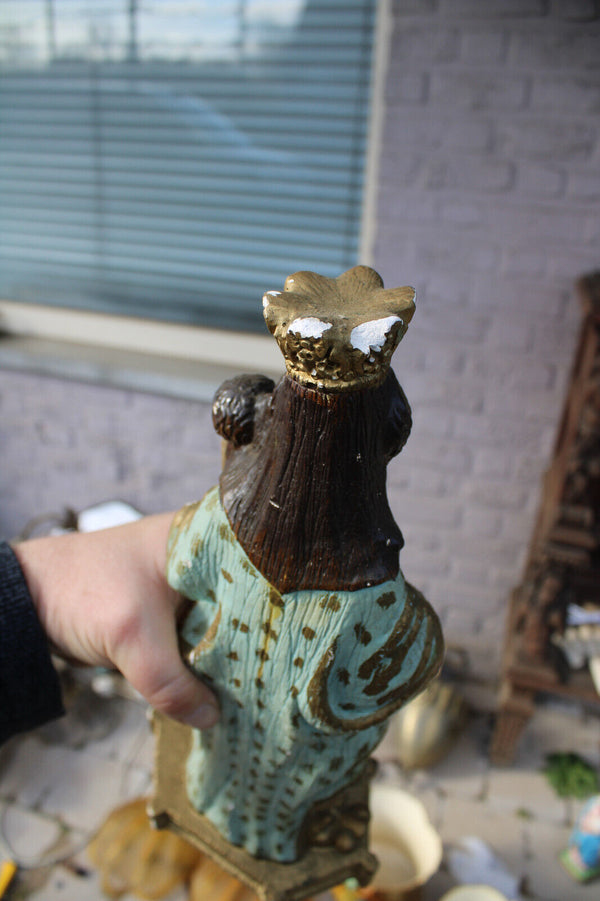 Antique ceramic chalk our lady of flanders lion snake statue signed Merlini