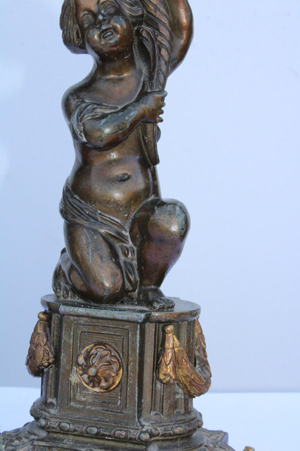 pair antique bronze putti cherub Candelabras candle holders 1900s