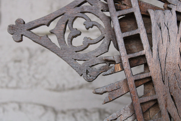 XL antique wood cut Crucifix portrait christ religious rare