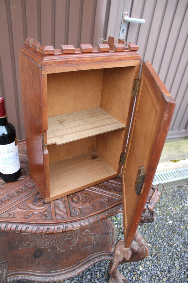 Antique French sacristy religious wall cabinet wood carved priest room rare