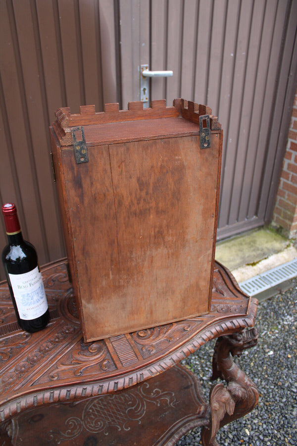 Antique French sacristy religious wall cabinet wood carved priest room rare