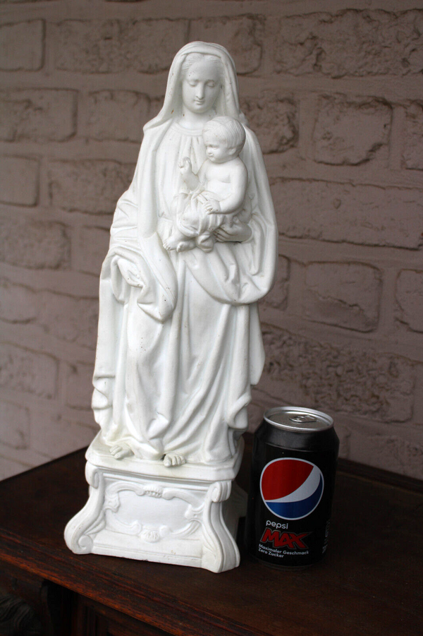 Antique large french bisque porcelain madonna child statue figurine religious