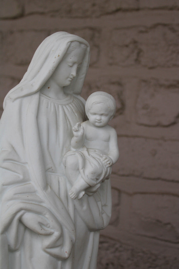 Antique large french bisque porcelain madonna child statue figurine religious