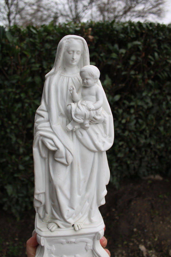 Antique large french bisque porcelain madonna child statue figurine religious