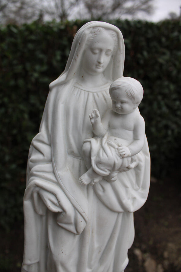 Antique large french bisque porcelain madonna child statue figurine religious