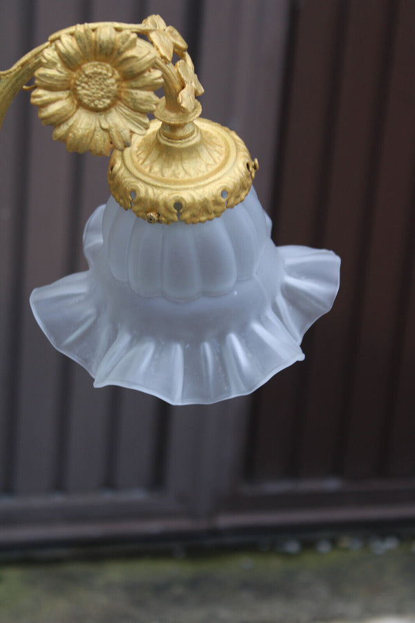 Vintage brass putti cherub angel chandelier lamp rare glass shades