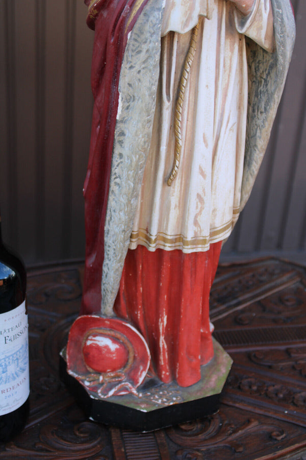 Antique large rare ceramic chalk statue saint Charles Borromeo religious church