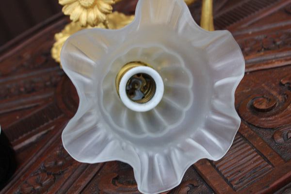 Vintage brass putti cherub angel chandelier lamp rare glass shades