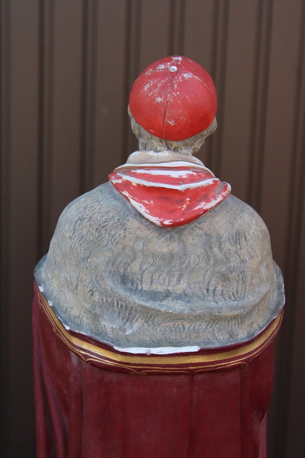 Antique large rare ceramic chalk statue saint Charles Borromeo religious church