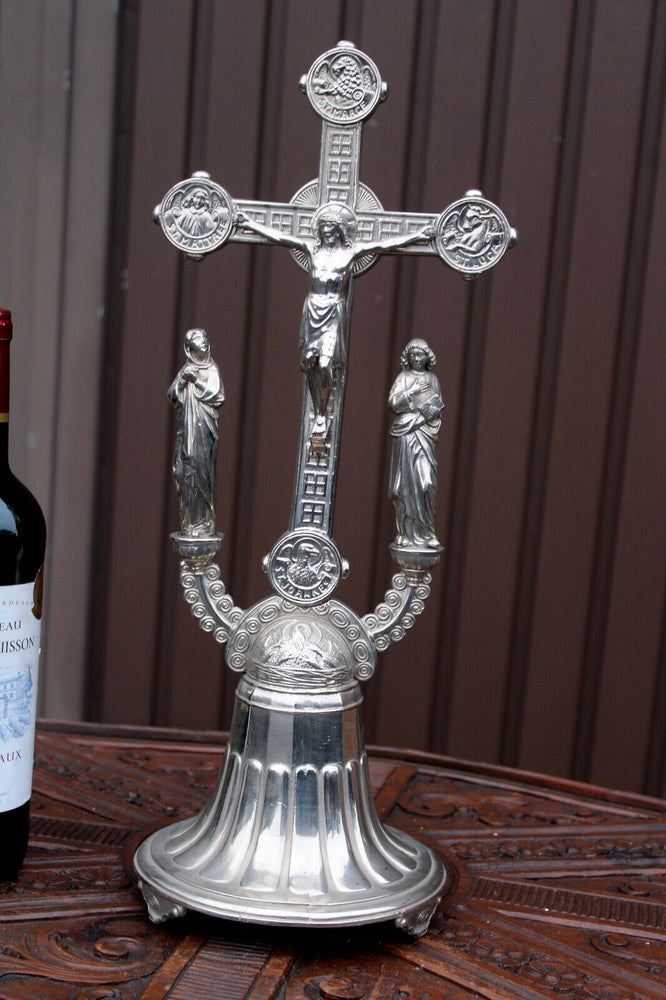 1950 Spelter Belgian Crucifix  4 evangelists Calvary magdalena Johannes figurine