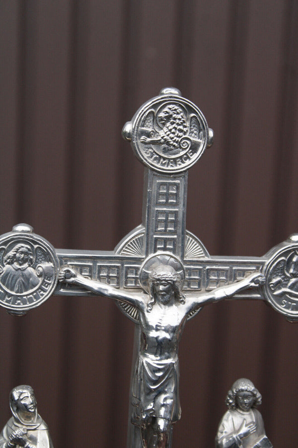 1950 Spelter Belgian Crucifix  4 evangelists Calvary magdalena Johannes figurine