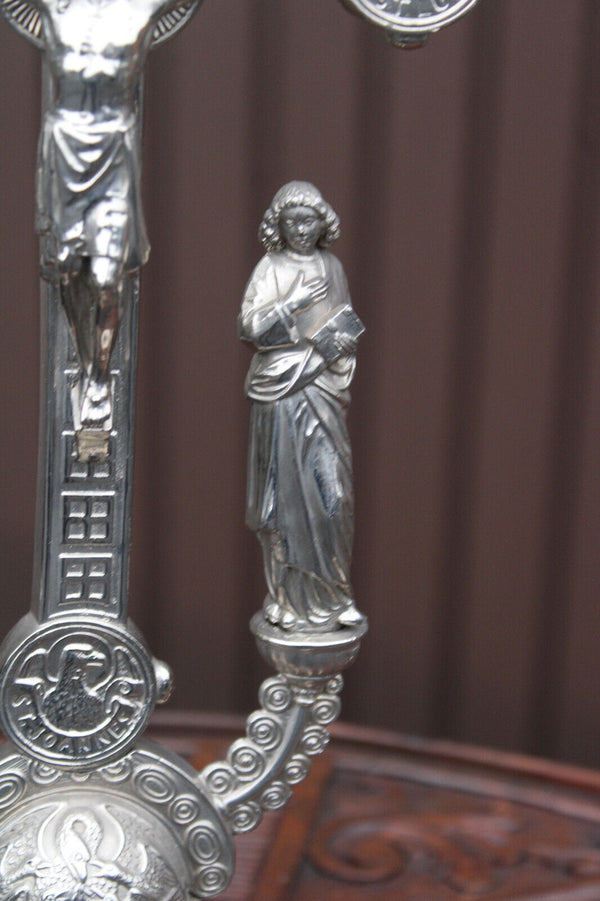 1950 Spelter Belgian Crucifix  4 evangelists Calvary magdalena Johannes figurine