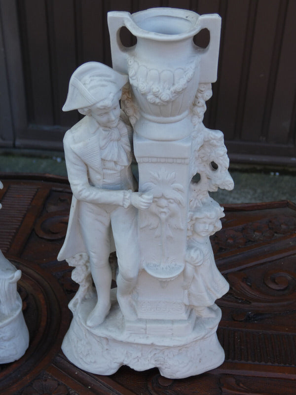 Antique german grafenthal porcelain bisque mantel clock set figurine satyr heads