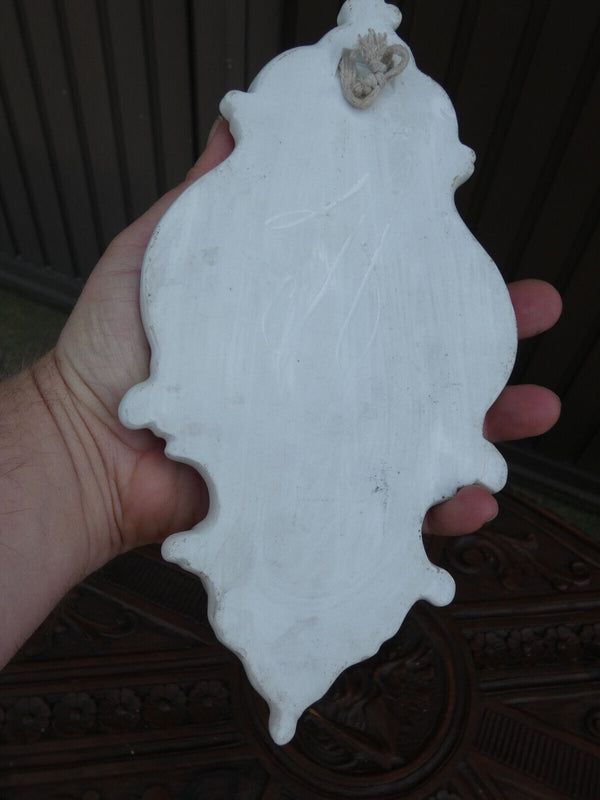 Antique Vieux paris porcelain jesus portrait holy water font plaque