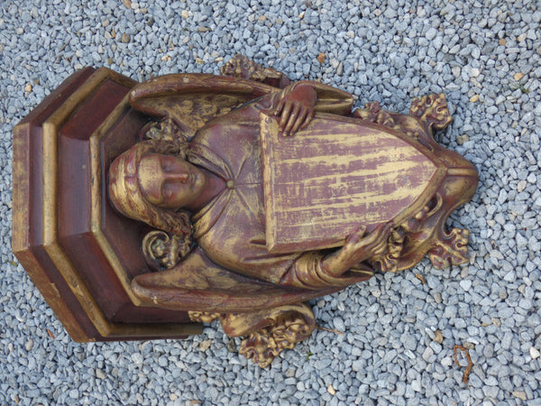 Antique XL french religious church ceramic angel console statue