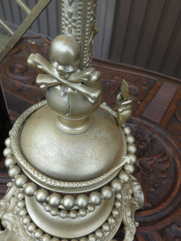 Antique large French brass Silver patinated Crucifix religious