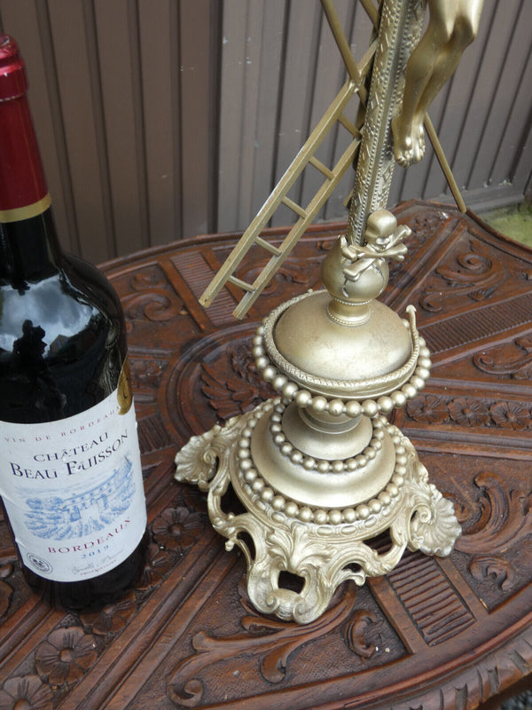 Antique large French brass Silver patinated Crucifix religious